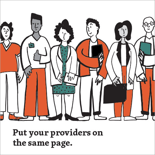 Illustration of health providers with caption "Put your providers on the same page."